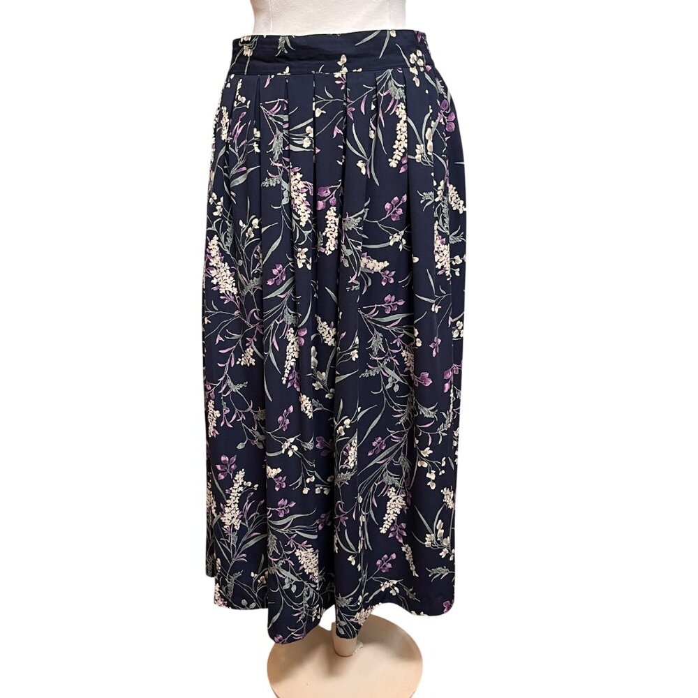 Dress Barn Y2K‎ Floral Maxi Skirt 14/16 Navy Dark Fairy Cottage Office Career